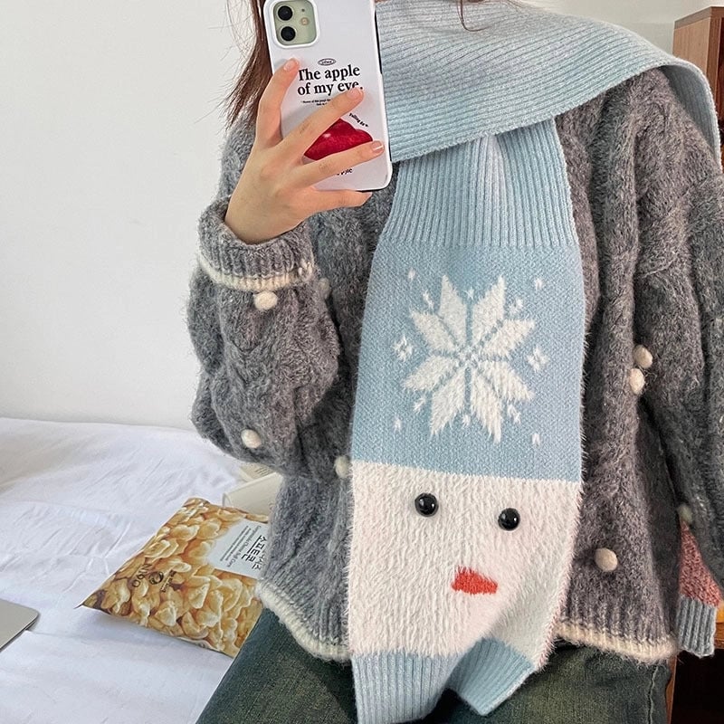 Women's Cartoon Style Sweet Snowman Snowflake Imitation Mink Bejirog Scarf