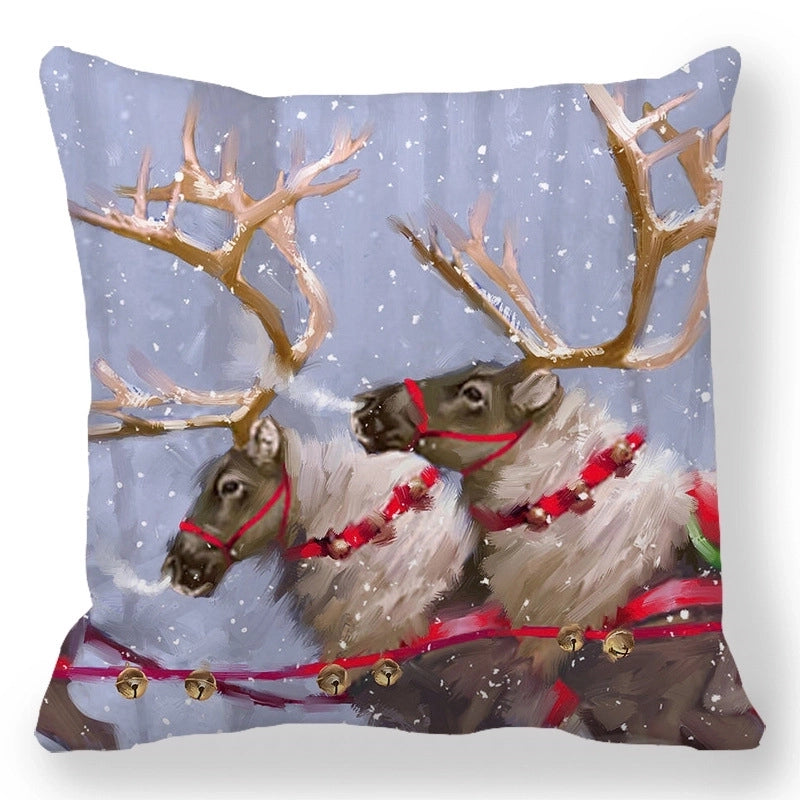 Christmas Pastoral Santa Claus Elk Cotton Pillow Cases Couch & Sofa Decor