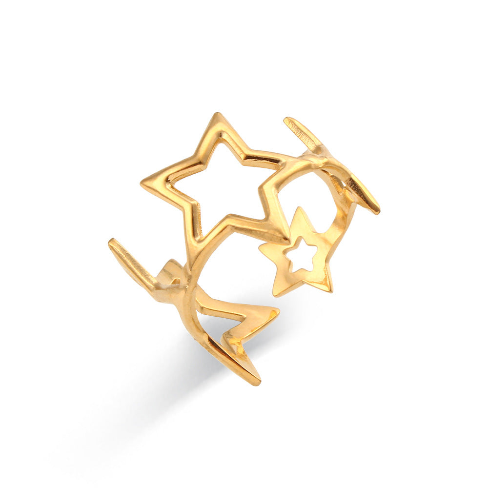 Women Fashion Stripe Geometric Stainless Steel 18K Gold Plated Rings