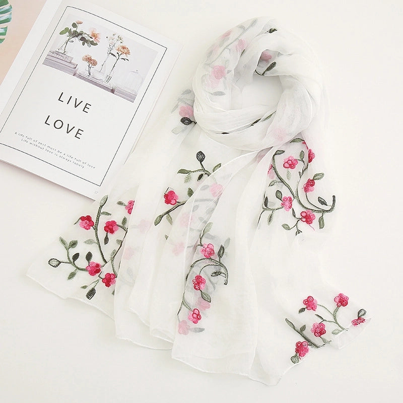Fashion Flower Chiffon Embroidery Chiffon Scarves