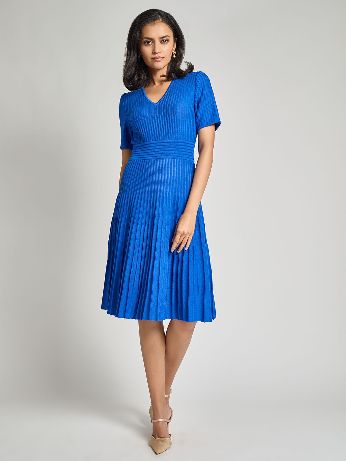 Fit-and-Flare Tonal Ribbed Knit Dress - Modern Fit