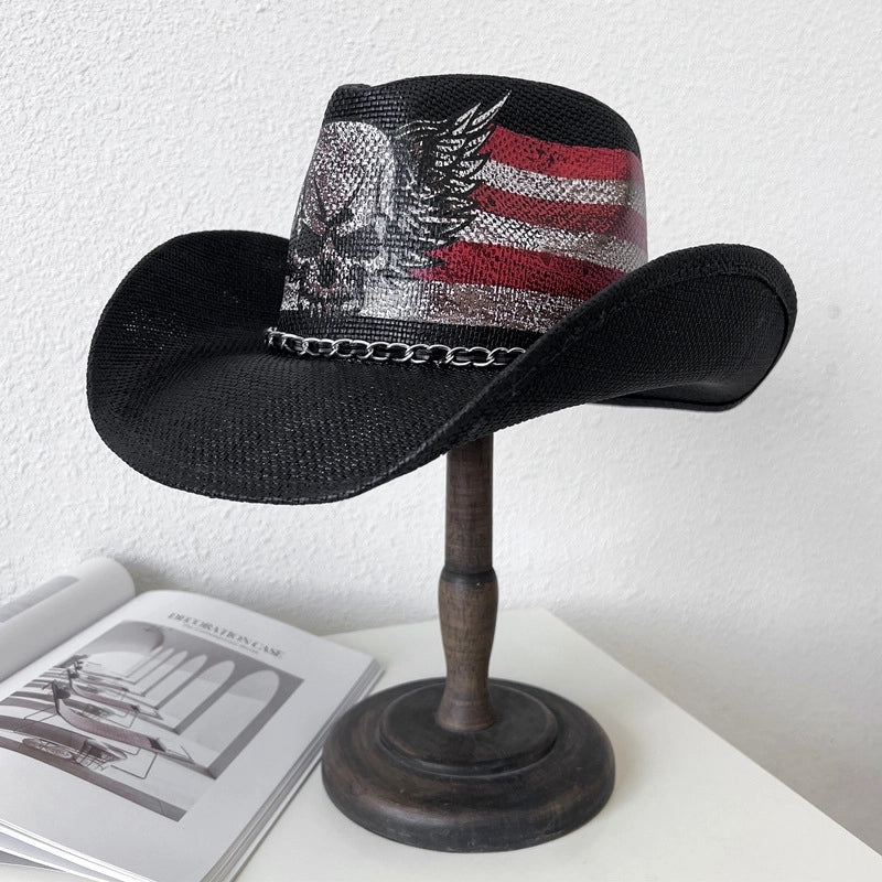 Fashion Personality Knight Hat Women's Summer Outdoor Sun Hat Western Denim Sun Protection Straw Hat Men's Fashion Punk Hat