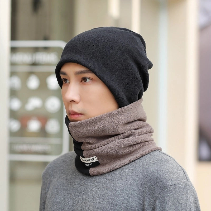 Two-piece Men's Scarf Winter  Simple Men's And Women's Winter Warm Hat Thickened Scarf Cover Student Head Collar