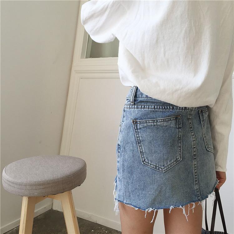 Asymmetrical Distressed Jean Skirt