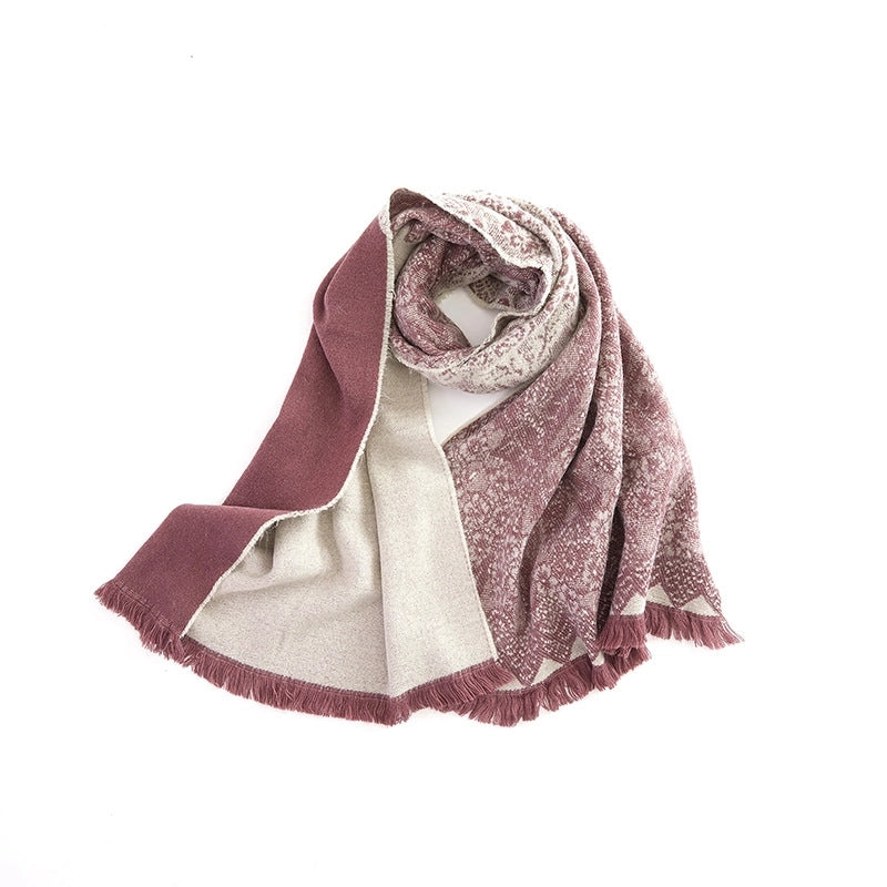 Niche Warm High-grade Scarf Women's Solid Color Cashmere Versatile Lace Stitching Dual-purpose Scarf