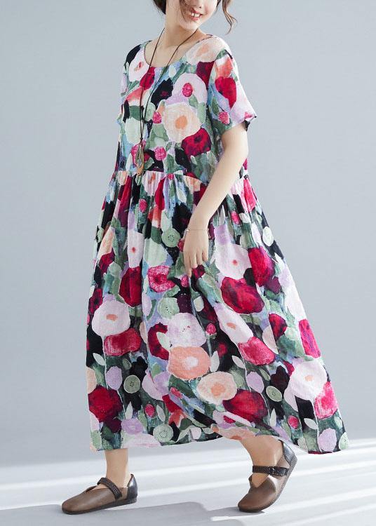 Style o neck cotton Tunic pattern floral Traveling Dresses summer