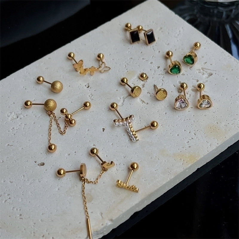 Fashion Round Heart Shape Titanium Steel Tassel Plating Inlay Zircon Ear Studs 1 Pair