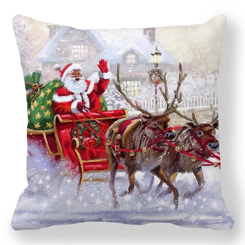 Christmas Pastoral Santa Claus Elk Cotton Pillow Cases Couch & Sofa Decor