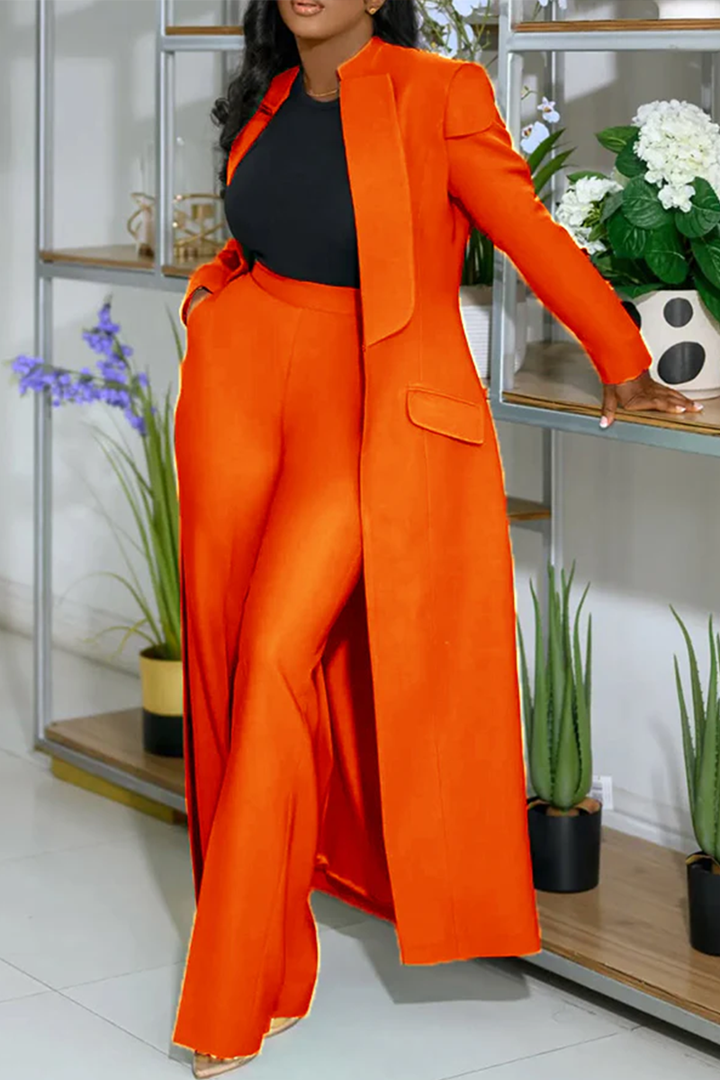 Casual Solid Color Cardigan Pants Long Sleeve Two Pieces