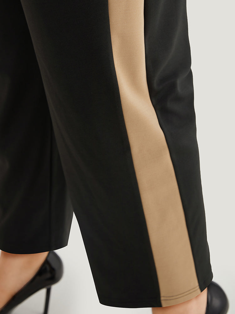 Two Tone Elastic Waist Pocket Pants