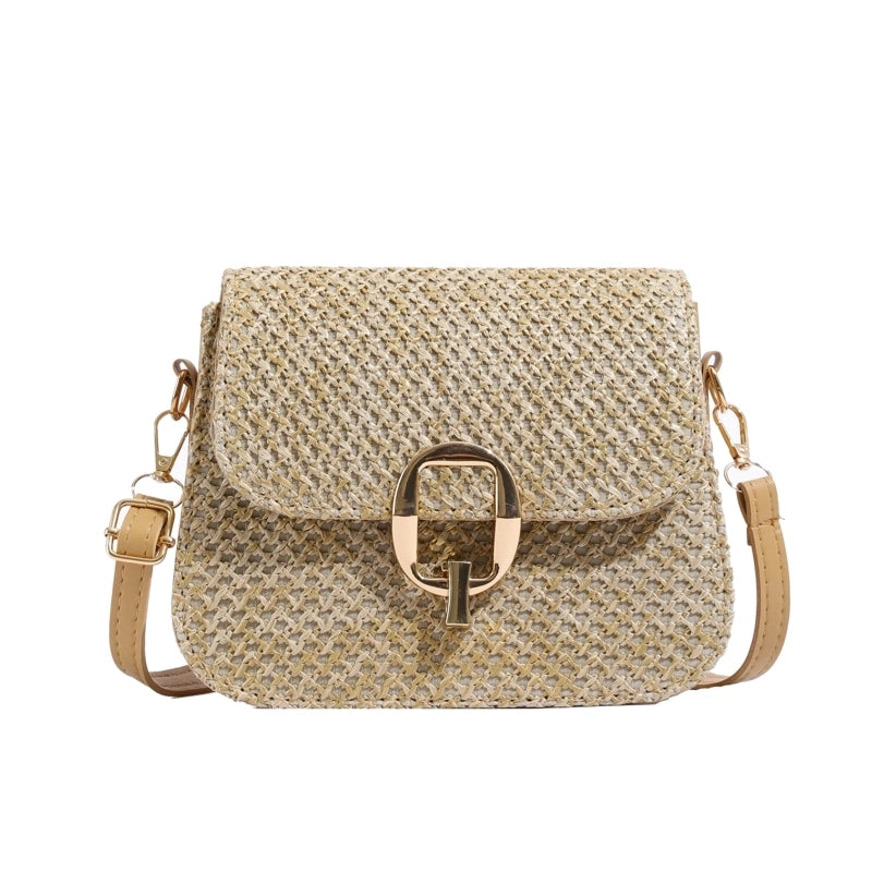 Women's Medium Straw Solid Color Basic Vacation Square Flip Cover Crossbody Bag