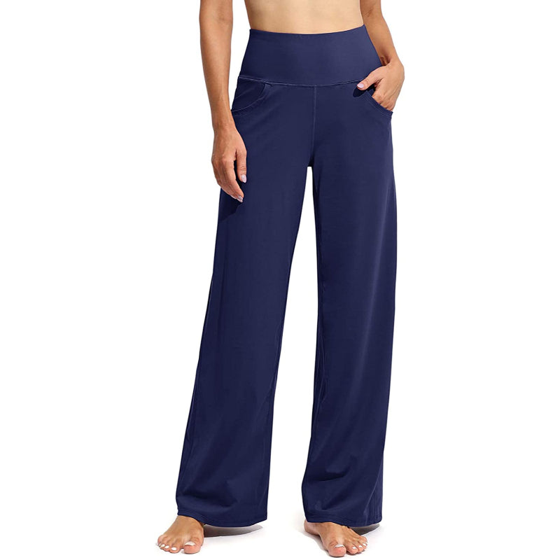 Women Wide Leg Yoga Pants High Waist Stretch Workout Sweatpants With Pockets Casual Straight Leg Pants