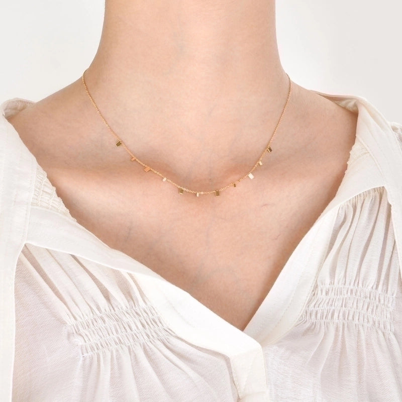 201 Stainless Steel Fairy Style Minimalist Plating Inlay Triangle Square Water Droplets Zircon Necklace