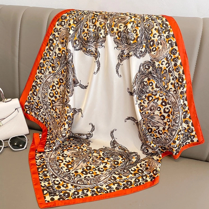 Women's Minimalist Leopard Satin Printing Silk Scarves