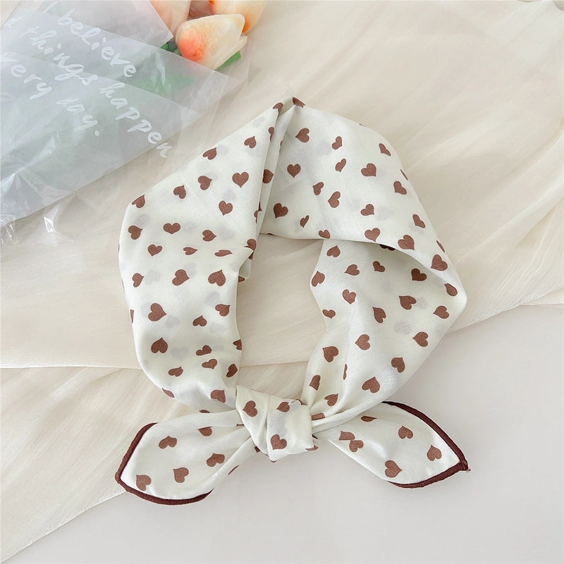 Women's Elegant Sweet Ditsy Floral Polka Dots Heart Shape Polyester Silk Scarf