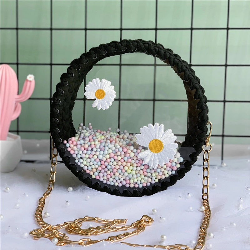Women's Small Arylic Flower Cute Round Open Crossbody Bag
