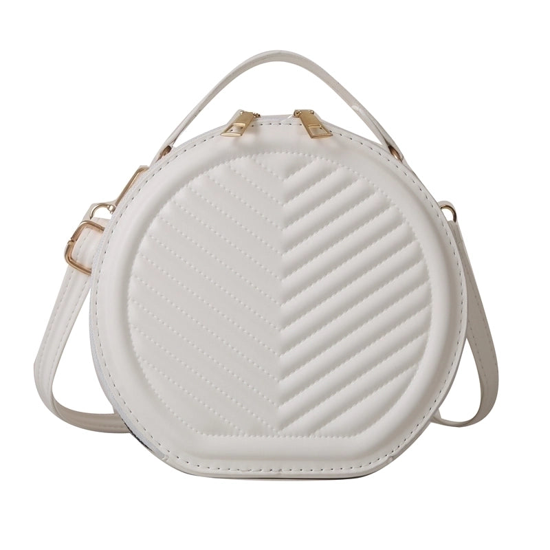 Women's Pu Leather Solid Color Cute Basic Round Zipper Shoulder Bag Crossbody Bag