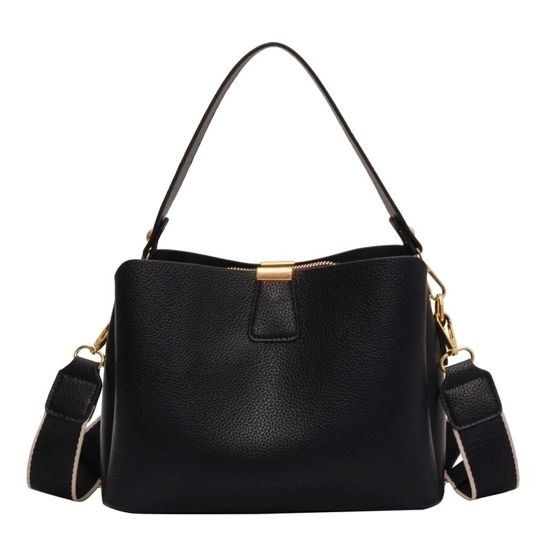 Women's Small Pu Leather Solid Color Basic Zipper Crossbody Bag Bucket Bag