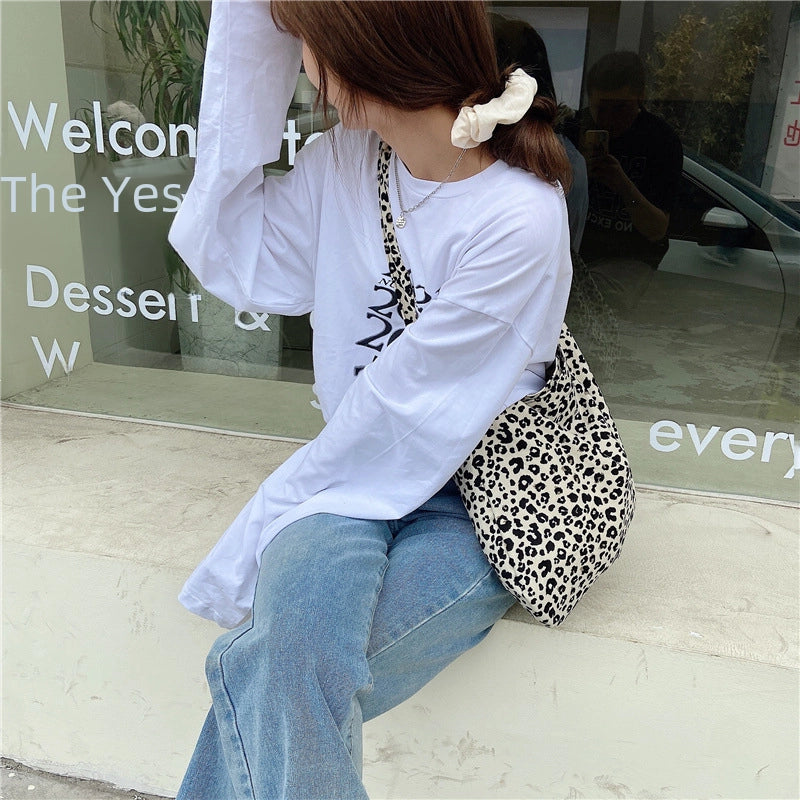 Fashionable Leopard Print Crossbody Bag Large Capacity Single Shoulder Shopping Bag Fashion Canvas Bag For Women Fashion