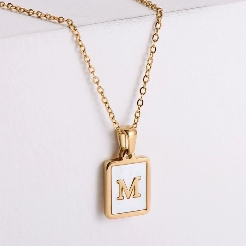 304 Stainless Steel 18K Gold Plated Minimalist Plating Letter Shell Pendant Necklace