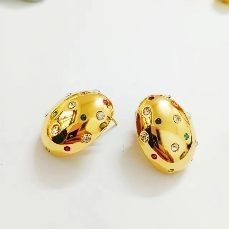1 Pair Minimalist Classic Style Oval Inlay 304 Stainless Steel Rhinestones 18K Gold Plated Ear Studs