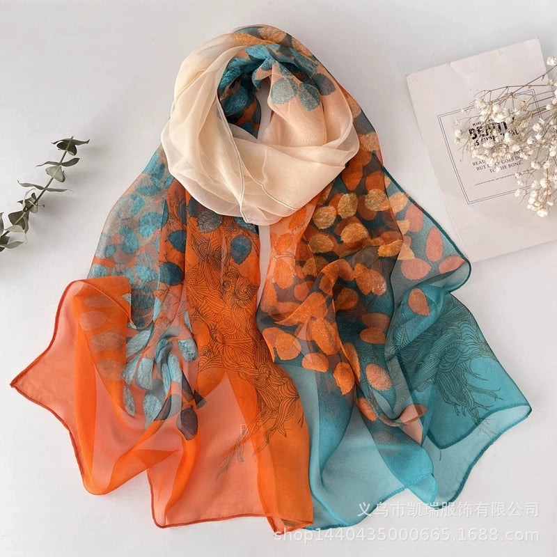 Women's Vacation Color Block Floral Polyester Silk Scarves