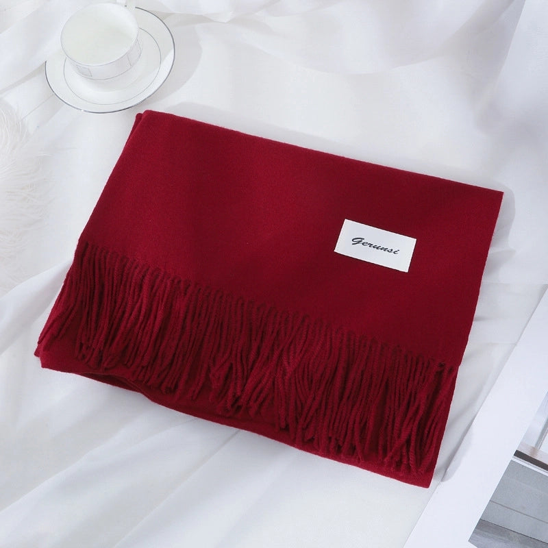 Women's Minimalist Solid Color Imitation Cashmere Tassel Scarf