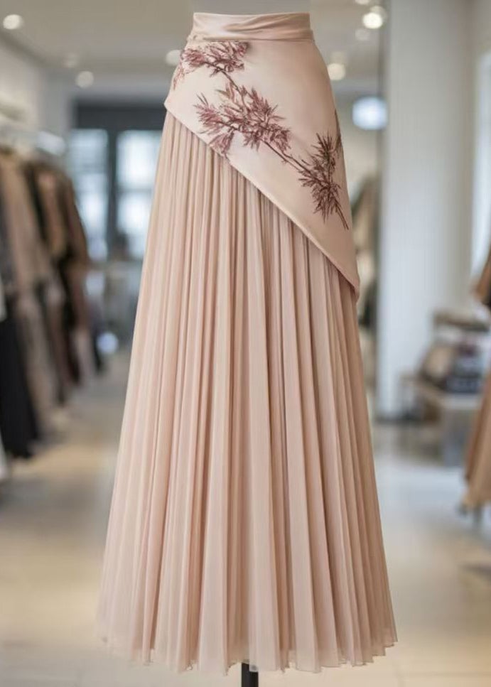 French Pink Asymmetrical Print Chiffon Patchwork Skirts Summer