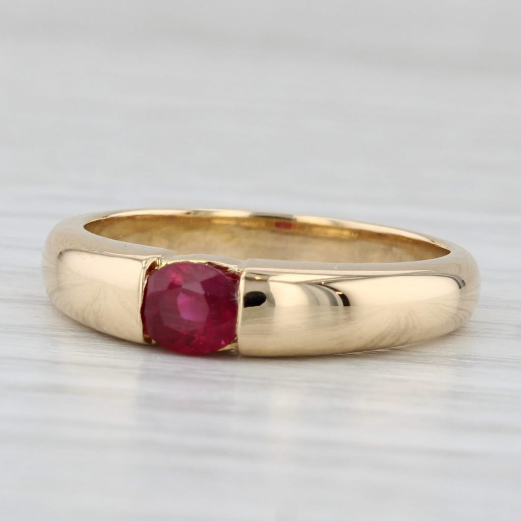 0.50ct Oval Ruby Solitaire Ring 18k Yellow Gold Size 6.5 Stackable Band