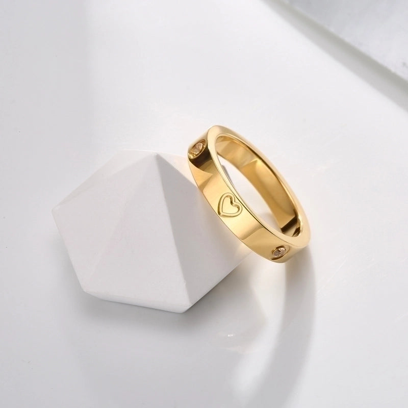 Minimalist Heart Shape Titanium Steel Zircon Rings