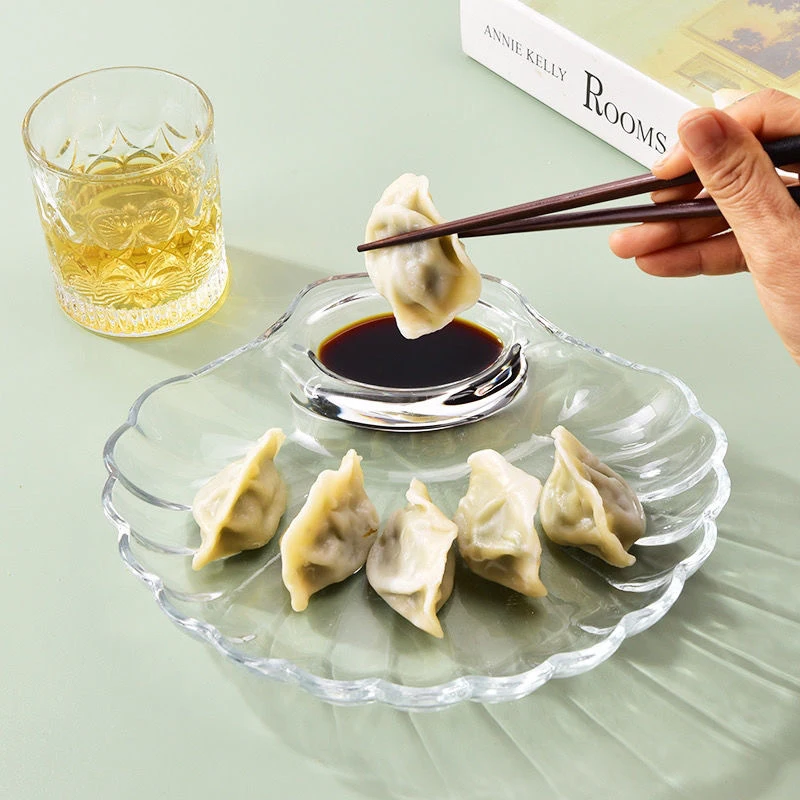 SHELL DISH TRANSPARENT DUMPLING PLATE WITH VINEGAR DISCS SUSHI SNACK PLATE