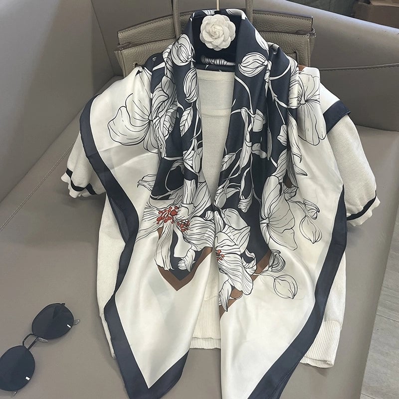 Women's Elegant Vacation Stripe Flower Polyester Silk Scarf