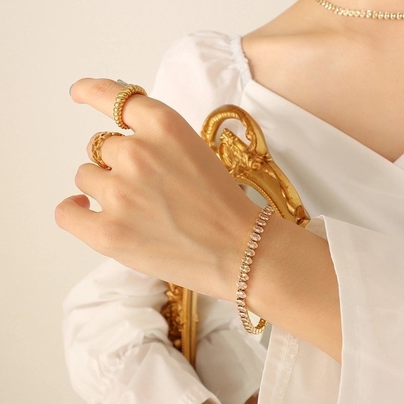 Fashion 304 Stainless Steel Zircon 18K Gold Plated Plating