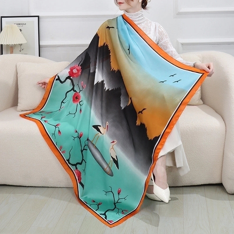 Women's Vintage Style Letter Color Block Polyester Silk Scarves