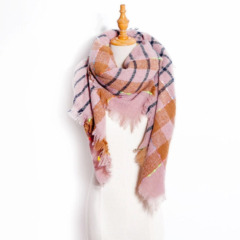 Hot New Autumn And Winter Square Scarf Split Women's Shawl Bristle Triangular Binder Plaid Scarf