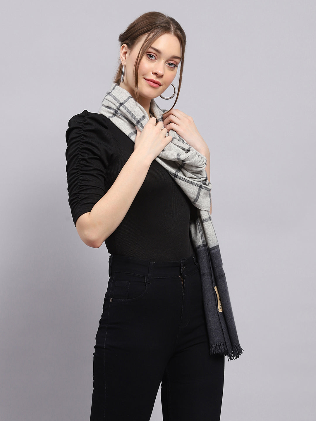 Women Grey Check Stole