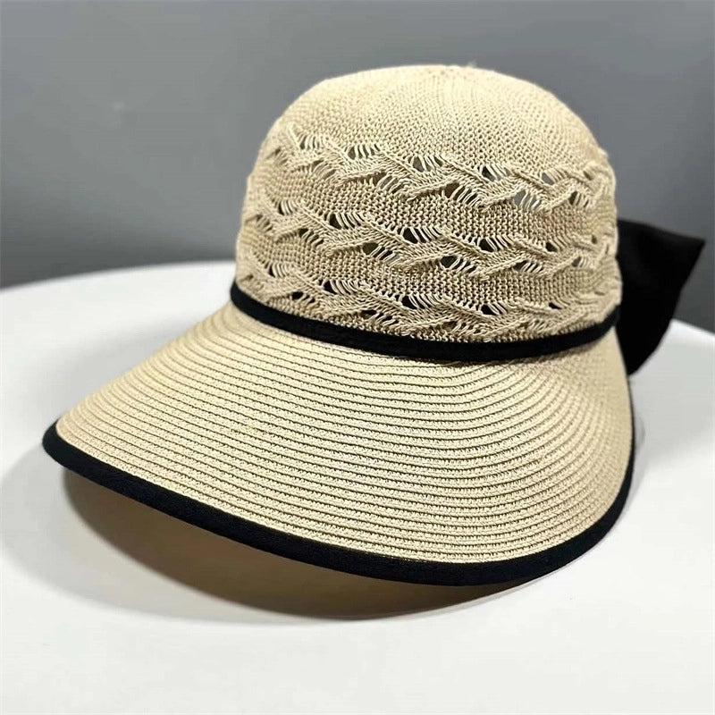 Women's Elegant Pastoral Minimalist Solid Color Bowknot Hollow Out Wide Eaves Sun Hat