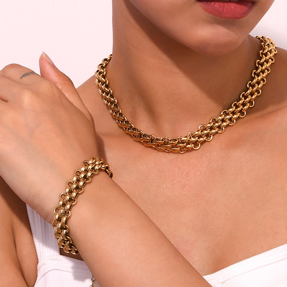 Minimalist Quadrilateral Stripe Geometric Stainless Steel 18K Gold Plated Necklaces