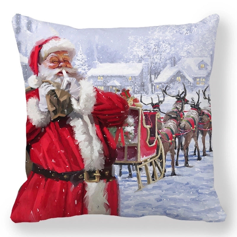 Christmas Pastoral Santa Claus Elk Cotton Pillow Cases Couch & Sofa Decor