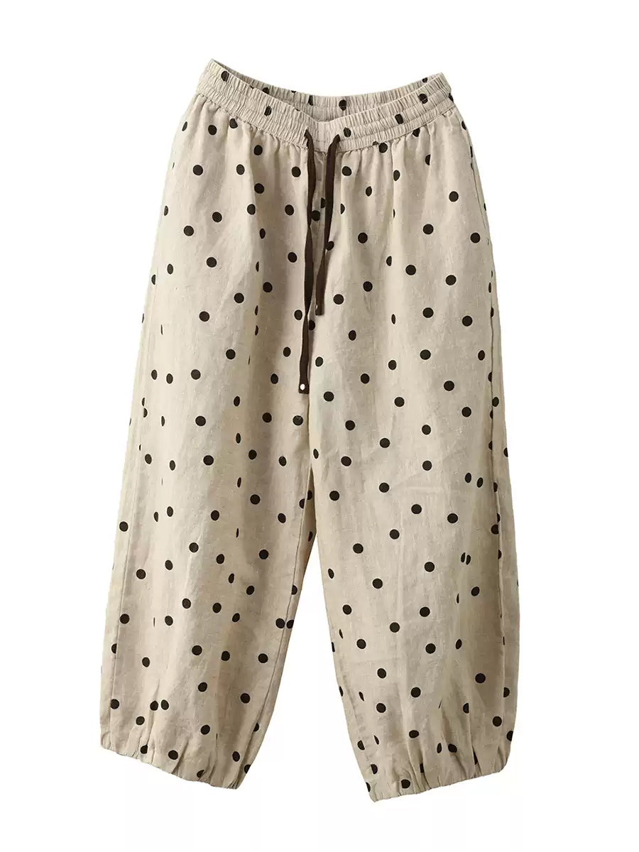 Women Casual Dot Loose 100%Linen Bloomers