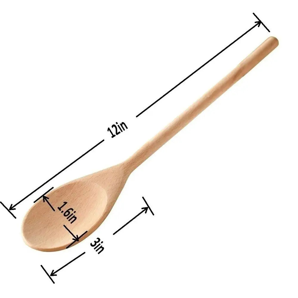 8-16 Inch Beechwood Long Handle Wooden Cooking Mixing Oval Spoons Accept  Engraved Customize Logo Good Baking Serving Utensils