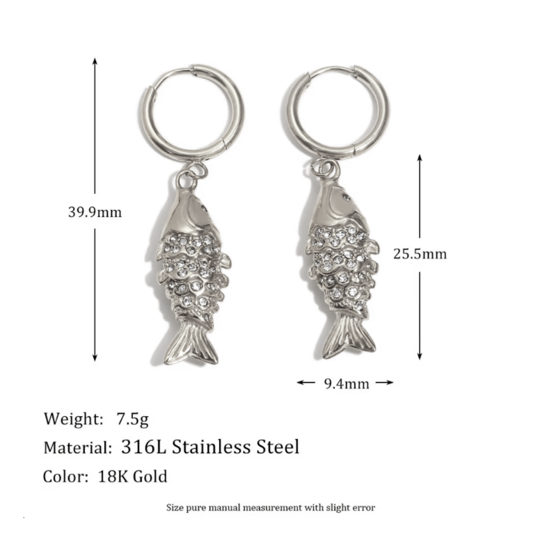 Sparkled fish hoops - Silver