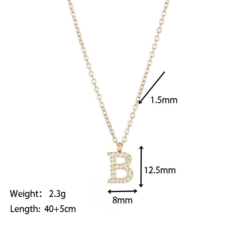 Minimalist Letter 304 Stainless Steel Zircon 16K Gold Plated White Gold Plated Plating Inlay Pendant Necklace