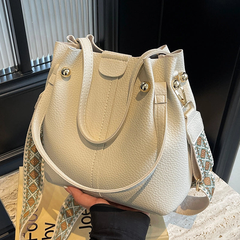 Women's Large Pu Leather Solid Color Basic Bucket Magnetic Buckle Shoulder Bag Handbag Crossbody Bag