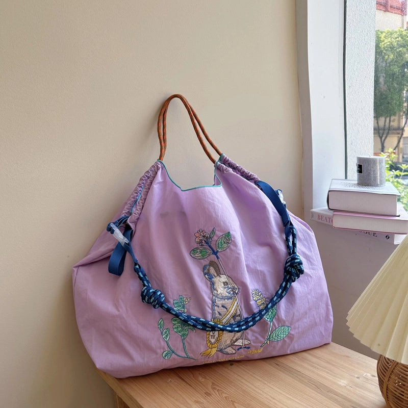 Women's Large Nylon Animal Donuts Basic Classic Style Square Open Shopping Bags