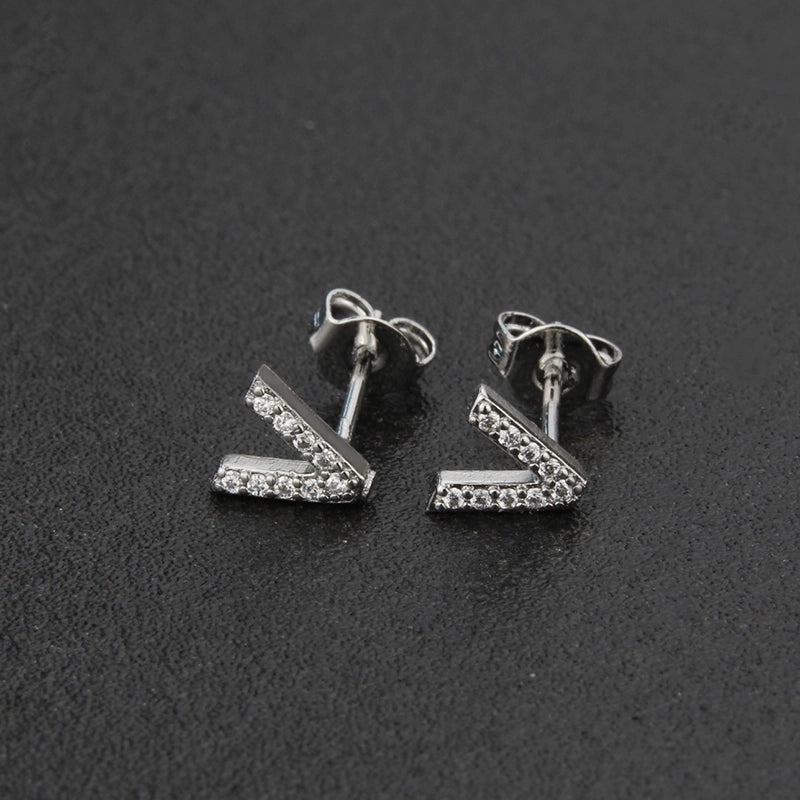 1 Pair Fashion Letter Inlay Copper Zircon Gold Plated Ear Studs