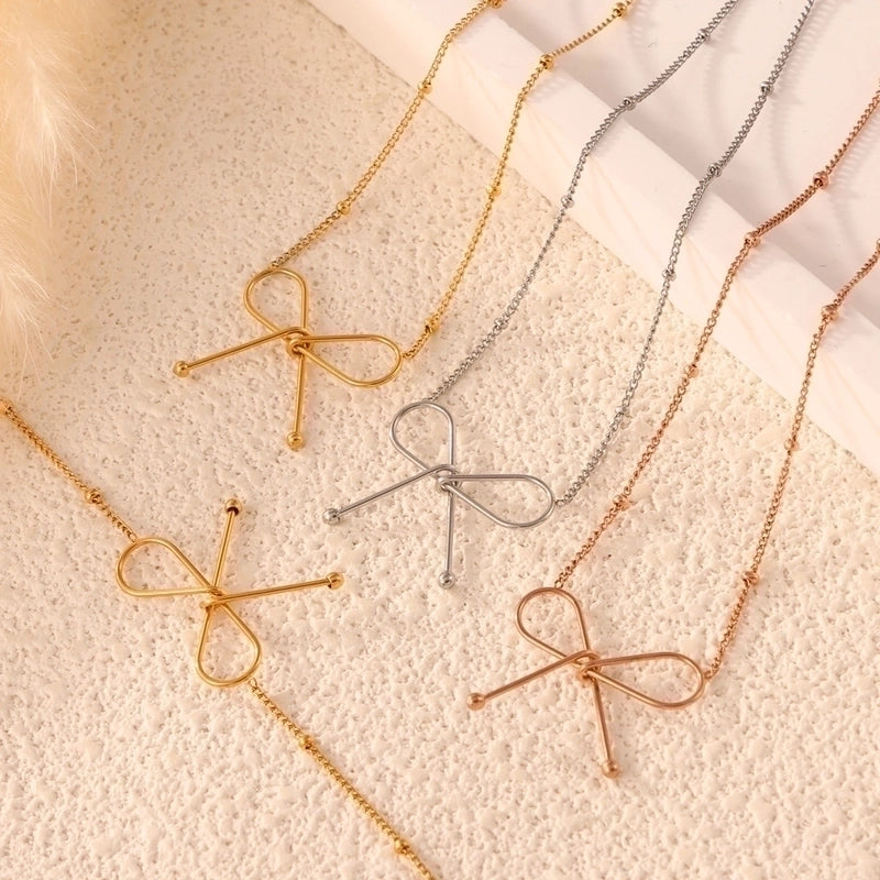 Casual Minimalist Commute Bow Knot 304 Stainless Steel 18K Gold Plated Plating Bracelets Necklace
