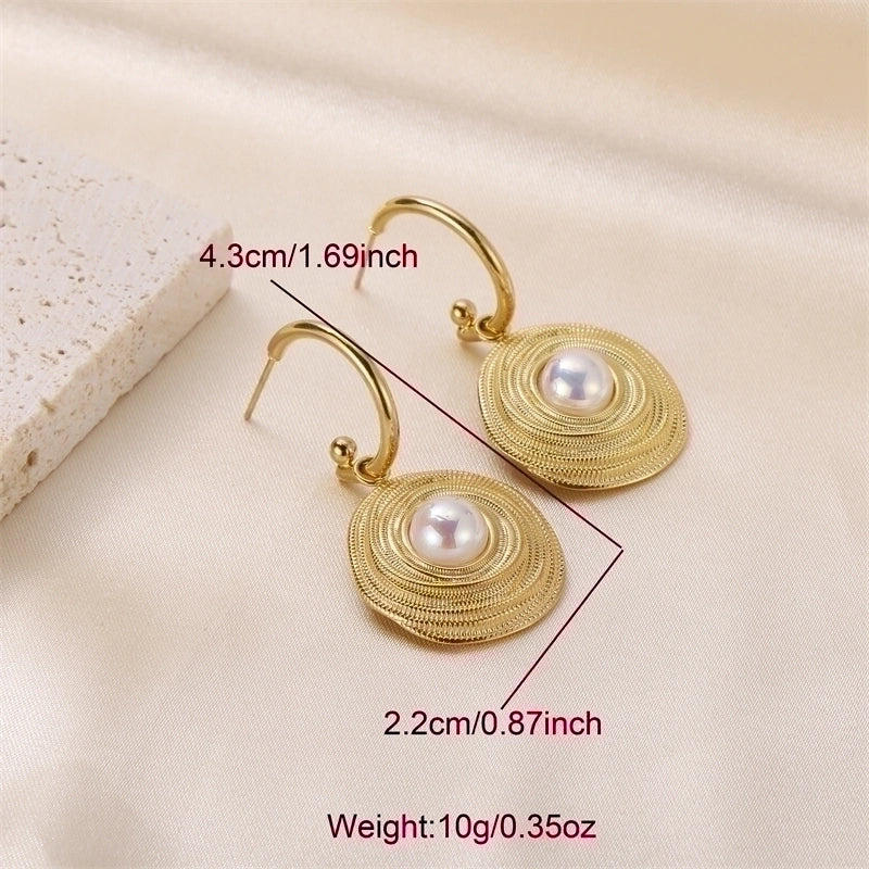 Elegant Lady Geometric 304 Stainless Steel Pearl 18K Gold Plated Plating Inlay Rings Earrings Necklace