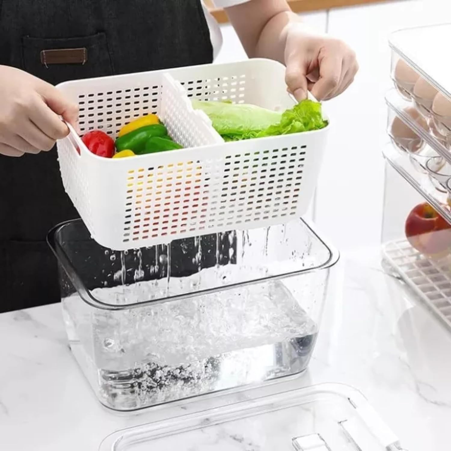 3 In 1 Refrigerator Storage Box . Plastic Fridge Container