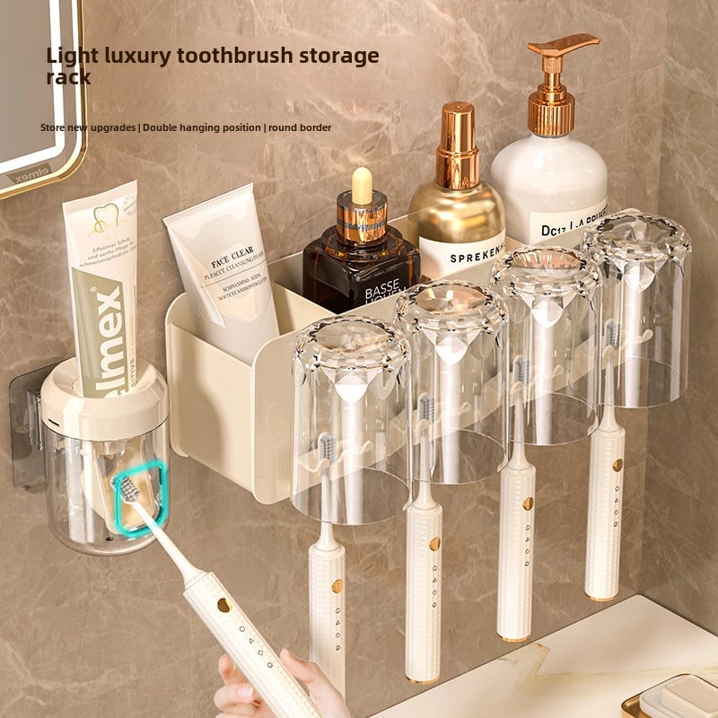 Toothbrush Storage Rack Toothpaste Tooth Cup Rack Mouthwash Cup Household Wall-mounted Brush Cup A Family Of Three Or Four Toothbrush Holes